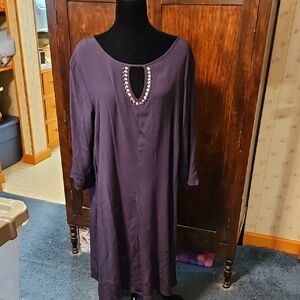 Ellos Deep Purple Dress with Embellished Neckline
